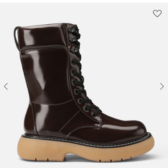 Dream Pairs Shoes - Dream Pairs Glossy Dark Brown Lace-Up Combat Boots